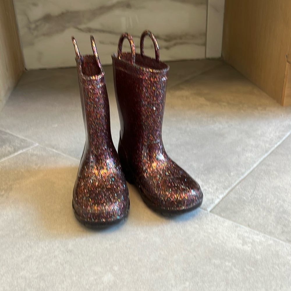 Multicolor glitter girls rain boots